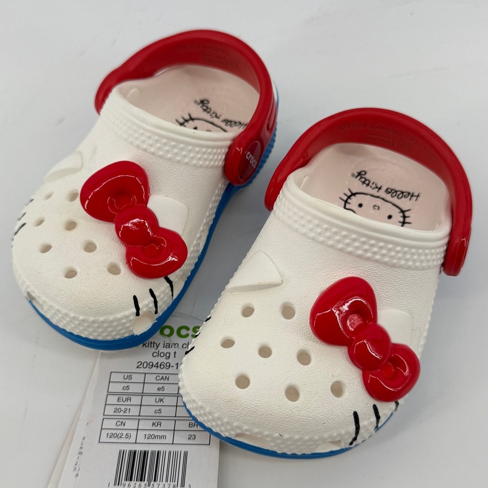 Crocs Hello Kitty IAM Classic Clog White 5 Toddler C5 Bow Red Cat Youth New